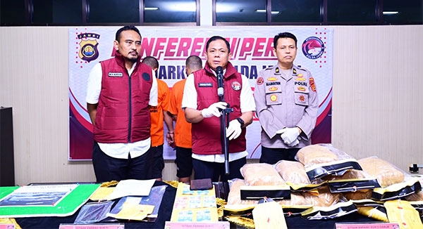 Polda Jambi pampang barang bukti dan pelaku pengedar ganja ke Jambi, Rabu | pld