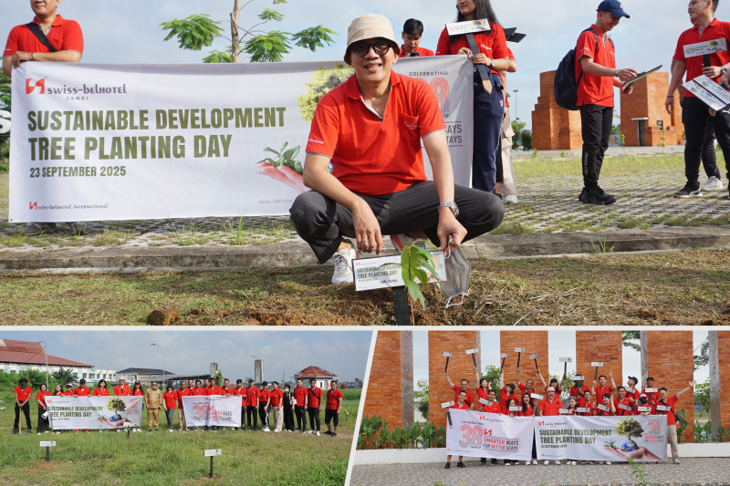Swiss-Belhotel Jambi menggelar kegiatan penanaman pohon di Taman Putri Pinang Masak, Kota Jambi, pada Selasa, 23 September 2025 | sbh