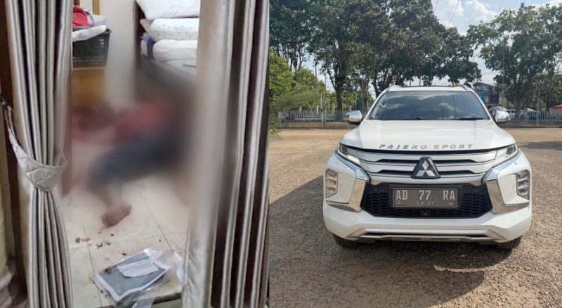 Korban ditemukan berlumuran darah di dalam kamar, dan mobil Pajero yang dibawa kabur pelaku | ist