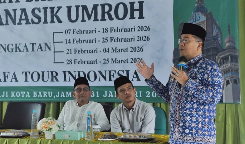 Pelepasan jamaah umroh Kafilah Kota Jambi sekaligus pembukaan kegiatan manasik umroh oleh Wali Kota Jambi, Maulana, di Aula Asrama Haji Jambi, Sabtu | foto : gjj