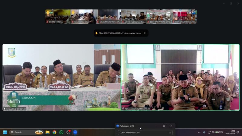 Wali Kota Maulana dan Wakil Wali Kota Diza Hazra Aljosha sidak secara daring dari ruang virtual Jambi City Operation Center (JCOC), di Grha Siginjai, Senin | dki-kj
