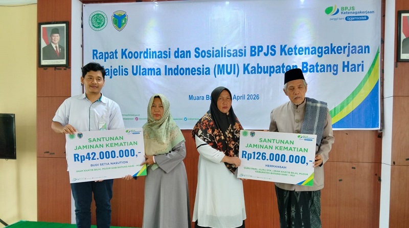 BPJS Ketenagakerjaan Batang Hari menggelar kegiatan rapat koordinasi dan sosialisasi, di Aula Kantor Kementerian Haji dan Umrah Kabupaten Batang Hari, Senin | dok bpjstk
