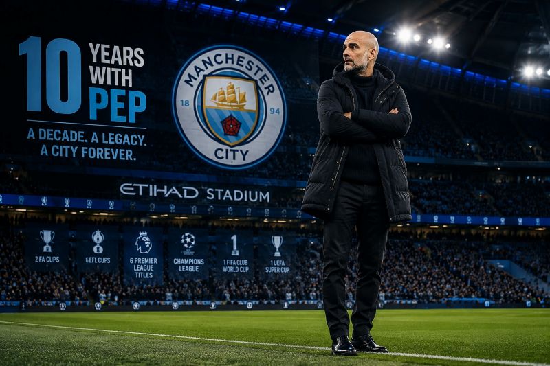 Pep Guardiola menjadi arsitek utama di balik era kejayaan Manchester City. Masa depan klub setelah kepergiannya akan menjadi ujian sesungguhnya bagi keberlanjutan dinasti yang telah dibangun | foto : ilustrasi AI